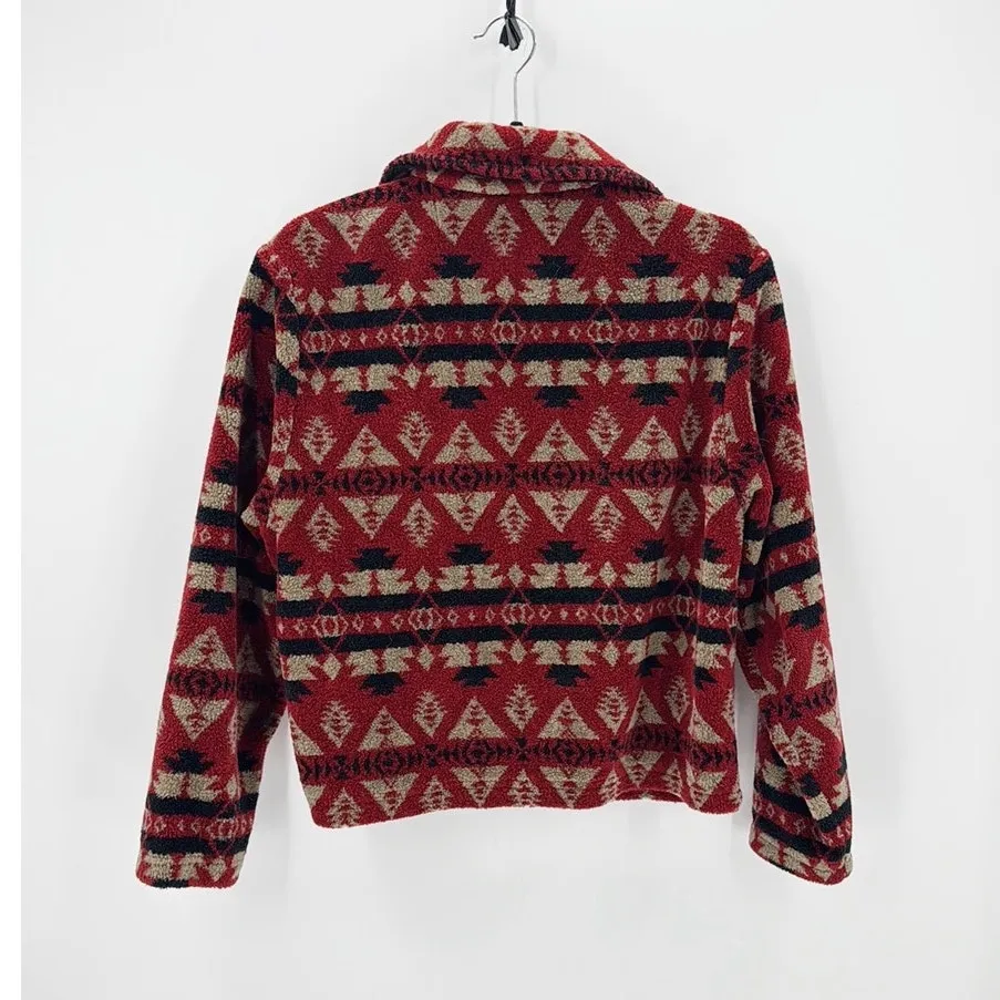 vintage Tsunami fleece jacket Southwestern Aztec tribal conch silver buttons Red - Image 2