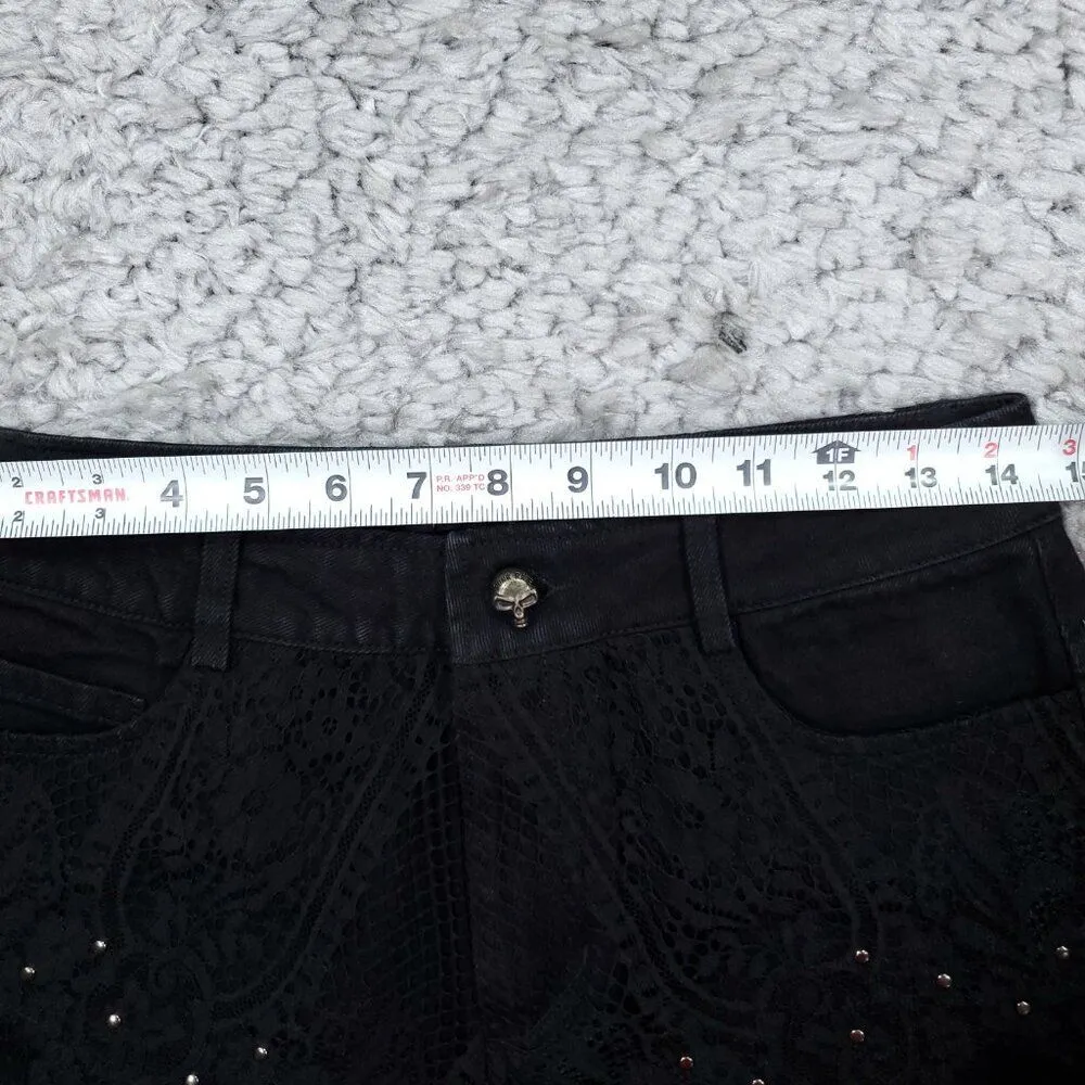 READ Punk Rave Studded Lace Overlay Black High Rise Denim Jean Shorts Cutoff Size undefined - Image 8
