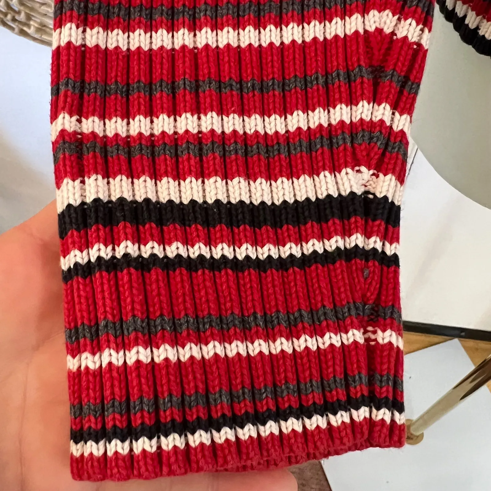 Vintage Tommy 90's Hilfiger Red Stripe Half Zip Sweater 100% Cotton Hong Kong L - Image 6