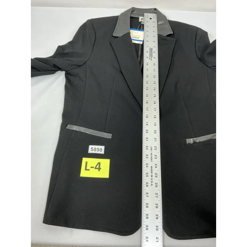 Womans Ann Klein 1 Button Long Sleeve Blazer Black XL Faux Leather Collar NWT - Image 6