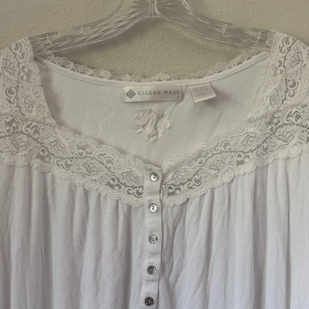 Eileen West White Modal Nightie Lace Trim Medium - Image 2