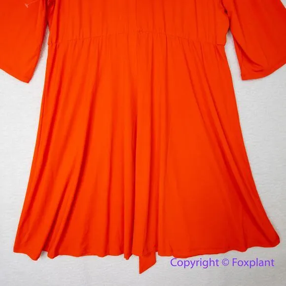 New! Eloquii orange red tie front V neck bell sleeve dress, size 20 - Image 12