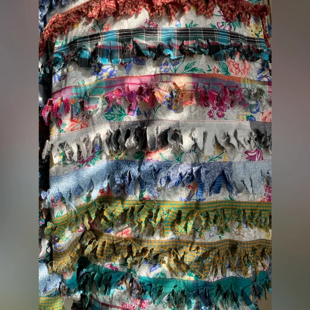 Vintage Paula Sweet Muslin Mink Fringe Floral Jacket, Size Small Blue - Image 7