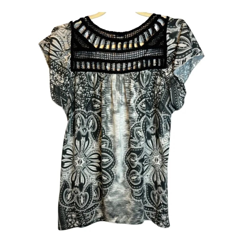 One World Blouse Women's Size Medium‎ Abstract Flutter Sleeves Paisley - Image 2