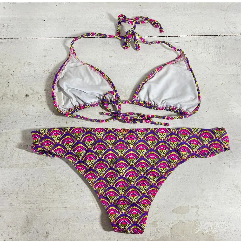 OndadeMar Printed Triangle Bikini Top & Bikini Bottom Set Pink/Purple Women's M Pink Size M - Image 2
