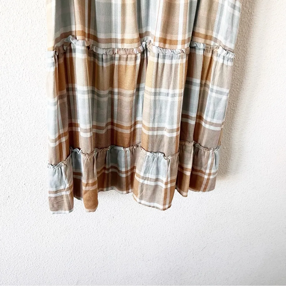 Show Me Your Mumu Maryellen Plaid Mini Dress in Blue Tan Georgetown - Image 4