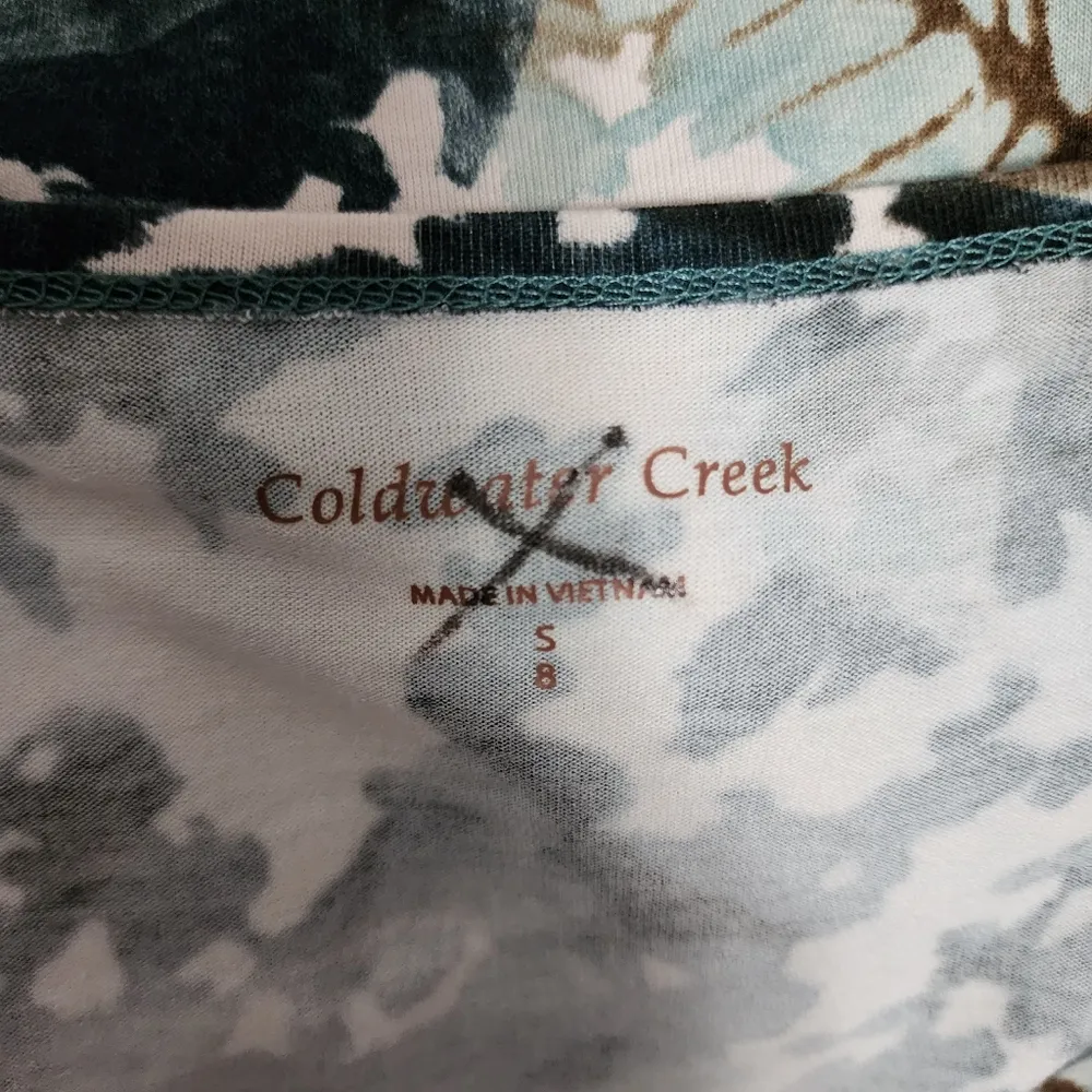 Coldwater Creek teal abstract ruched ruffle knit tee size small (8) - Image 6