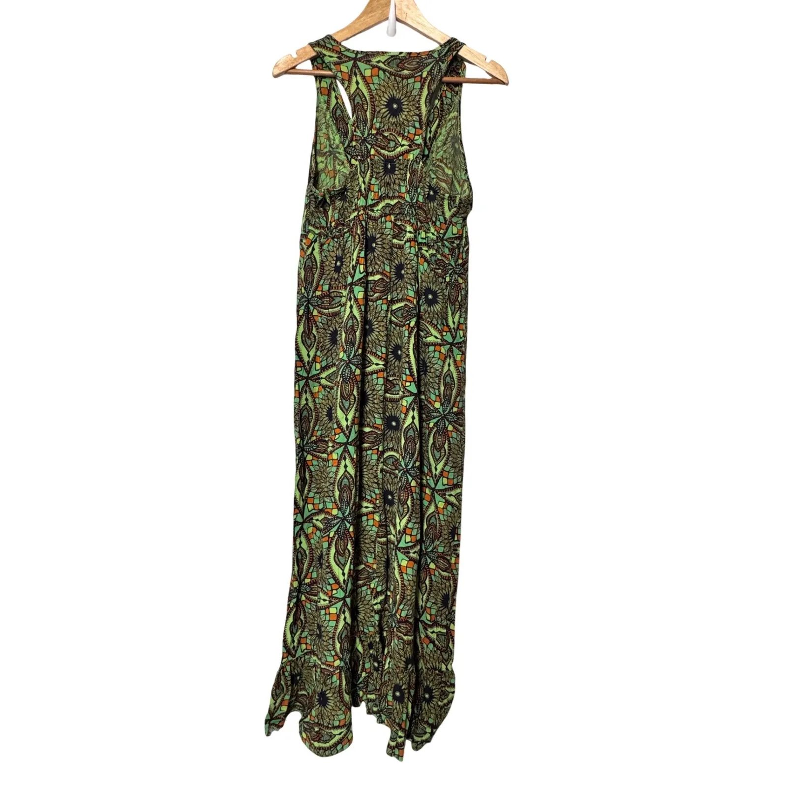 One World Crochet Neck Maxi Dress Women's Medium Green Floral Print Sleeveless - Image 5