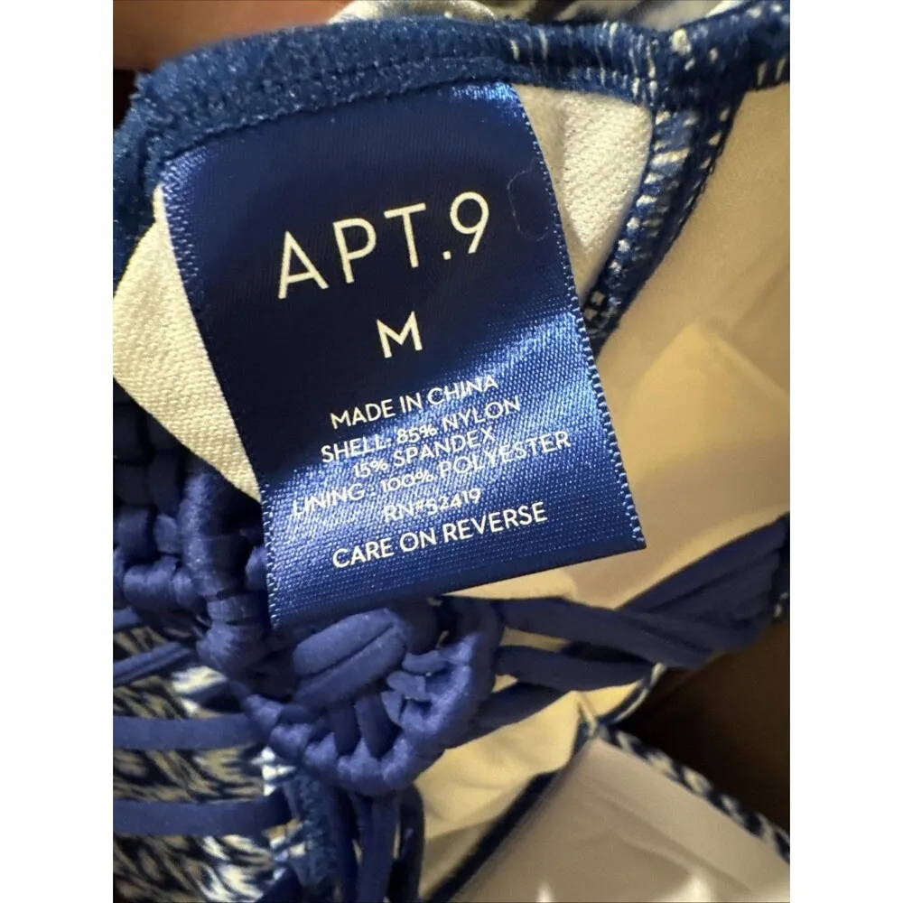 Apt. 9 women spring summer swimwear tankini top blue white geometric M New - Image 2
