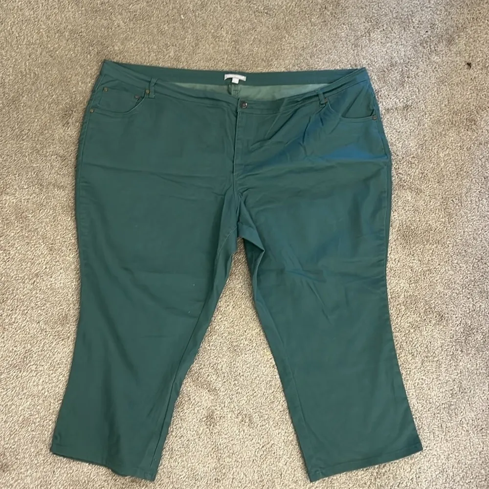 Woman Within Green Jeans Size 34W Petite Slim Straight Leg - Image 2