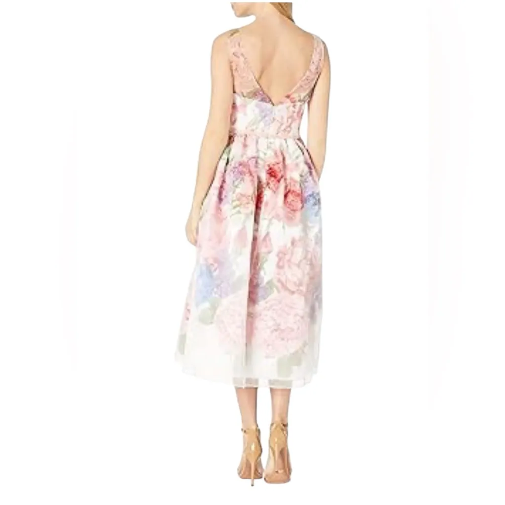 Carmen Marc Valvo Infusion Floral Midi Dress Size 4 Summer Wedding Guest in EUC - Image 5