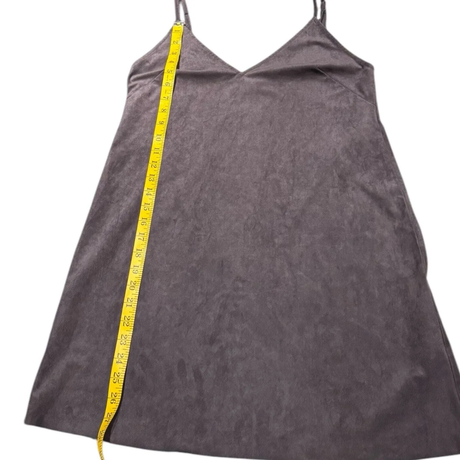 Aritzia Wilfred VIVIENNE DRESS Faux Suede Deep V- Neck Mini Gray Dress Y2K 90s M - Image 3