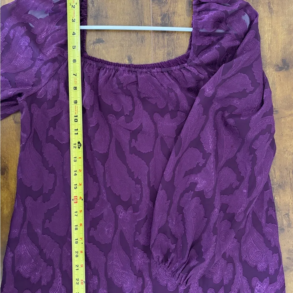 NWOT Mason & Belle Stitch Fix Purple Blouse Size M Long Puff Sleeve Sheen Lined - Image 7