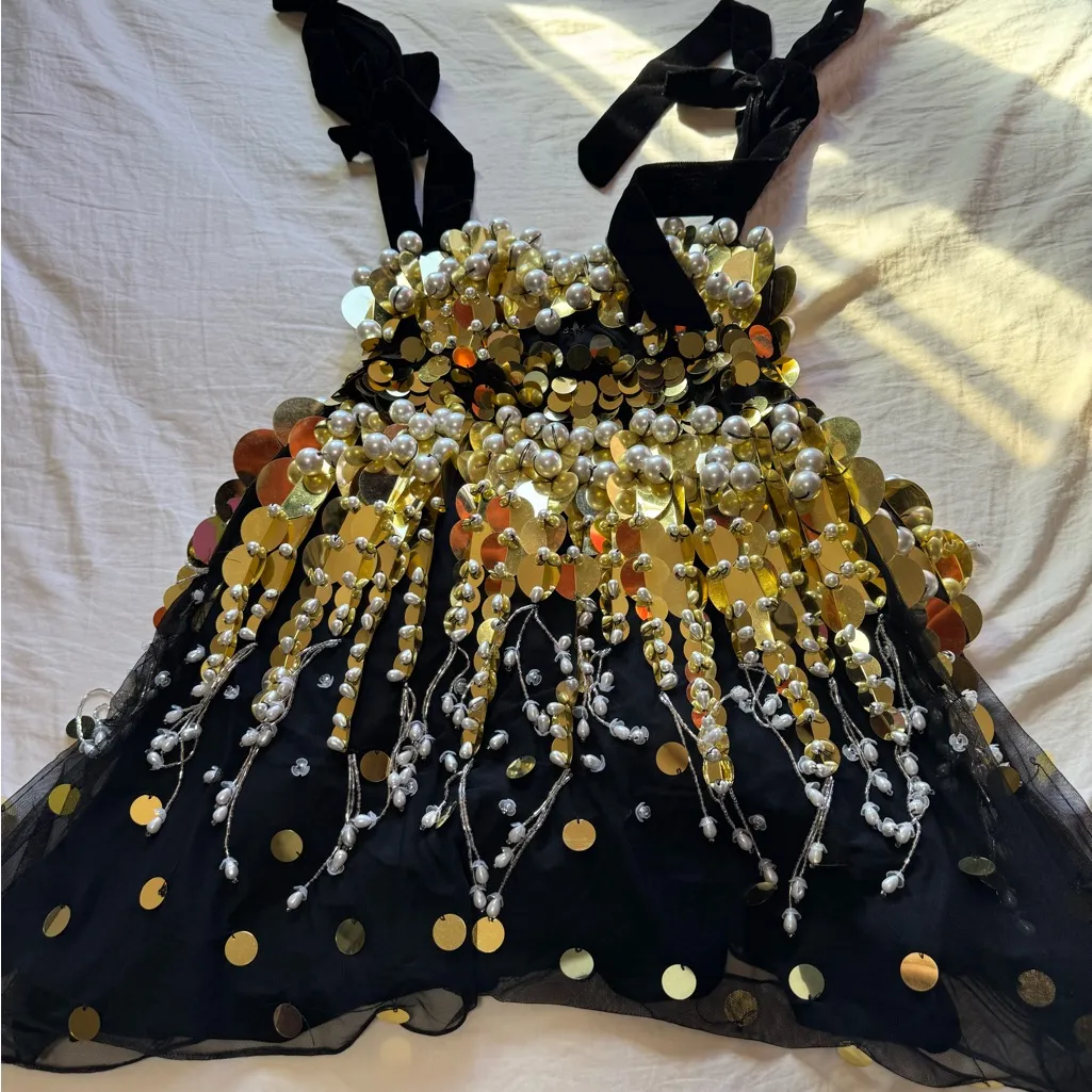 ASOS LUXE embellished sequin baby doll mini dress with faux pearls - Image 5