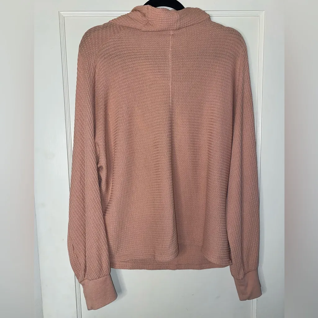 White Crow Dusty Rose L Cowl Neck Sweater Waffle Knit Cotton Raw Edge Detail - Image 8