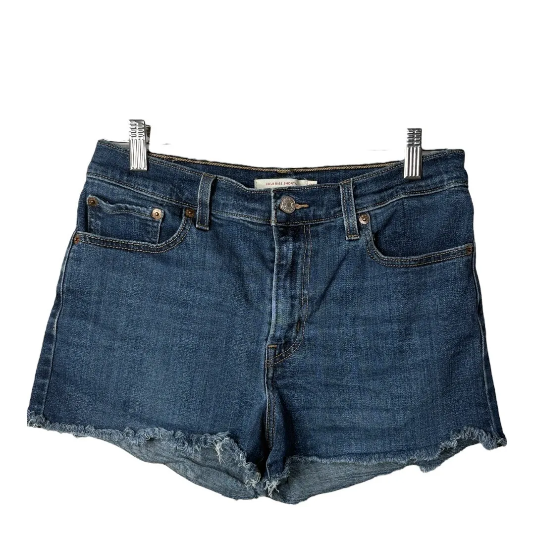 Levi's High Rise Denim Jean Shorts Frayed Hem Dark Wash Casual Women Size 29‎ - Image 3
