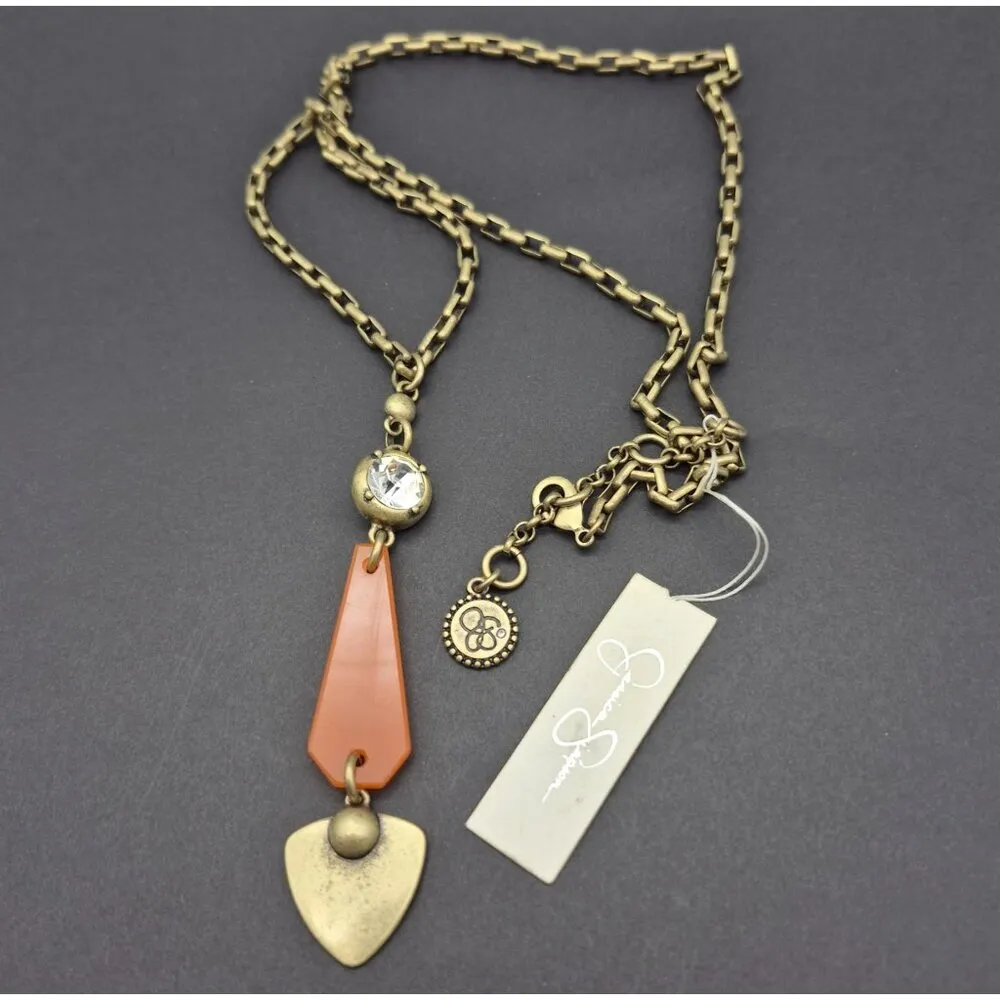 NWT Jessica Simpson Bronze Gold Pendant Necklace Orange Arrow Design Crystal 28" - Image 6