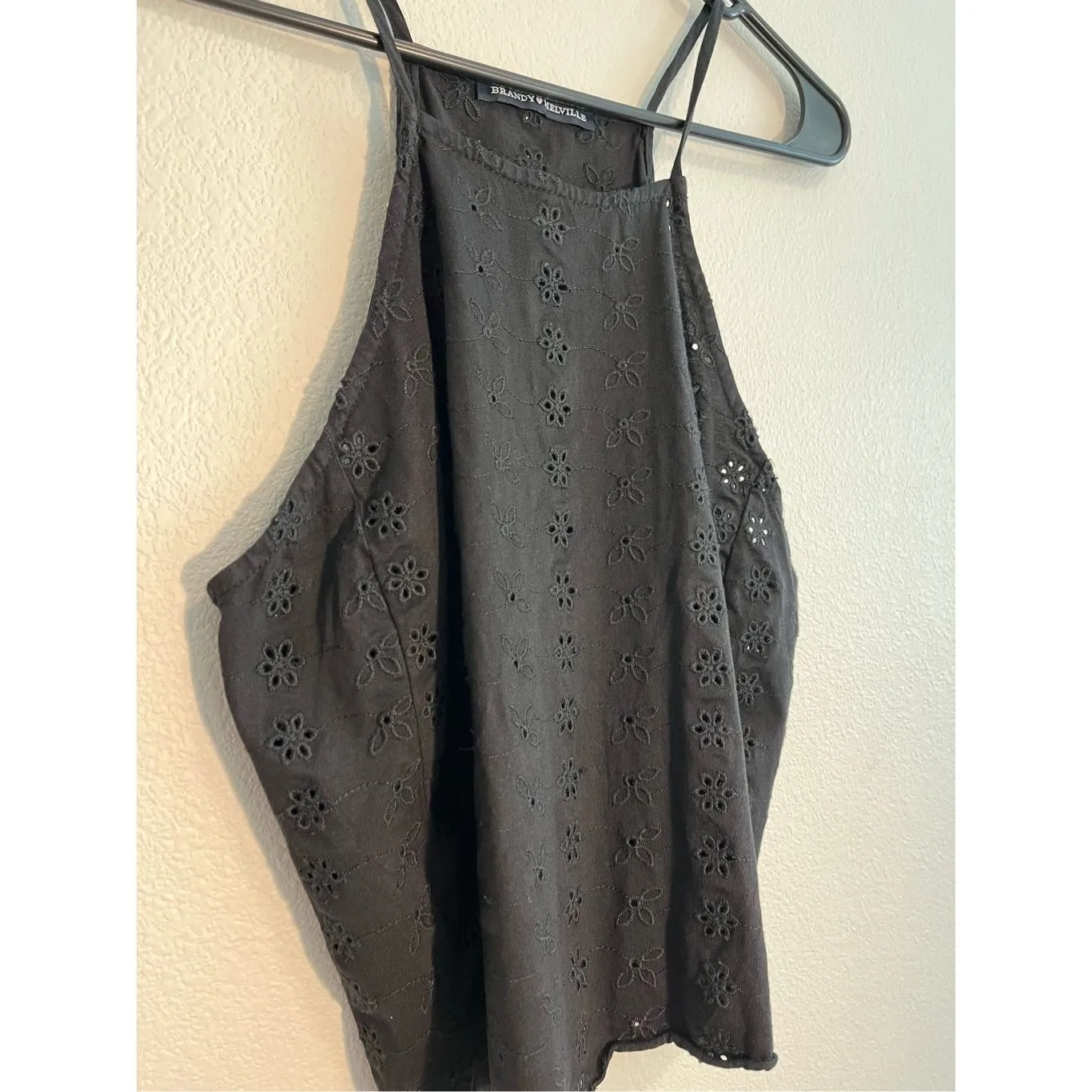 Brandy‎ Melville High Neck Black Eyelet Cropped Tank Top - Image 2