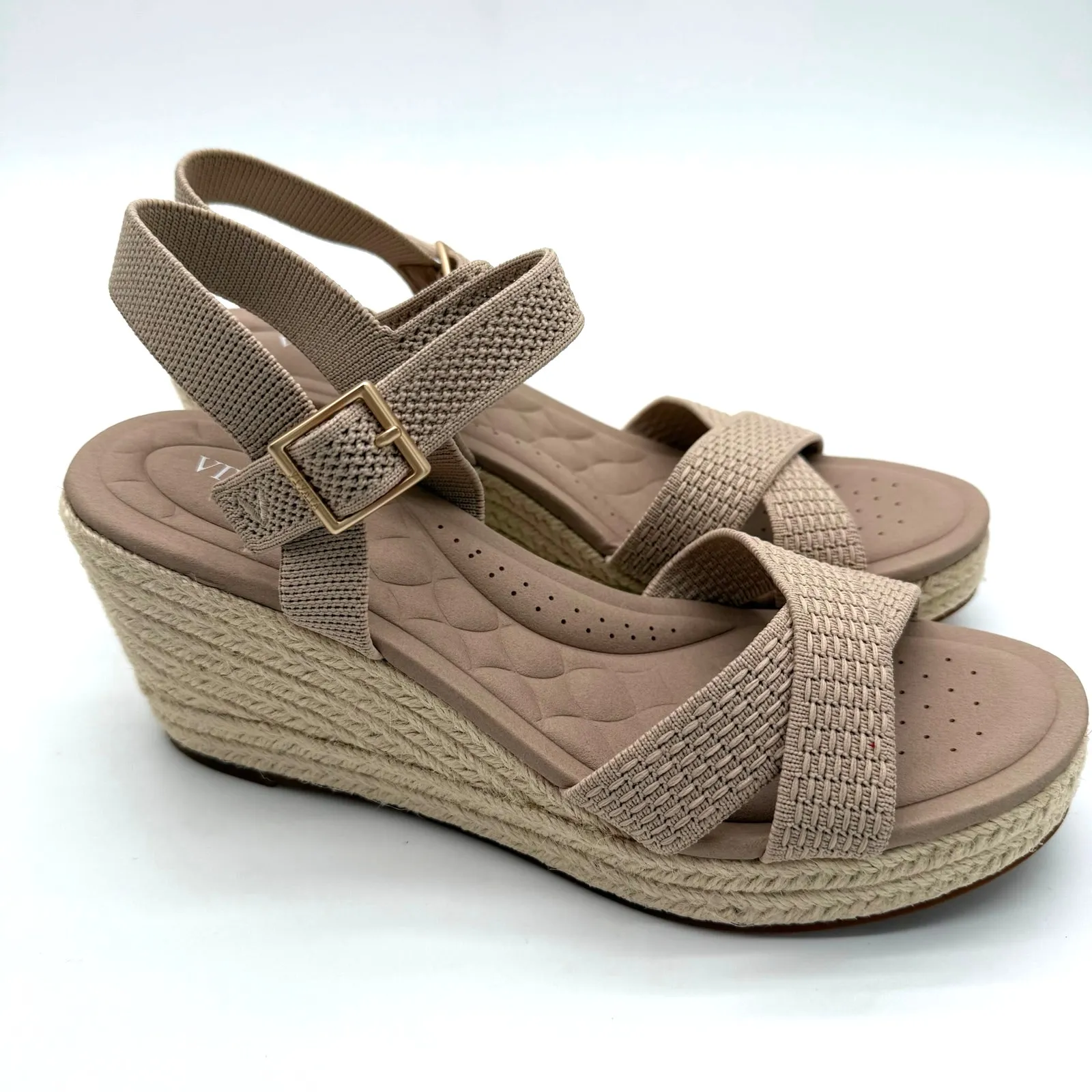 Vivaia Sally Pro Wedge Sandals Old Money Casual Knit Platform Comfort Almond 8.5 - Image 2