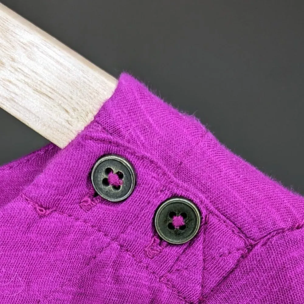 LOFT Boatneck T-Shirt Womens Size M 3/4 Sleeves Slub Knit Buttons Lightweight - Image 4