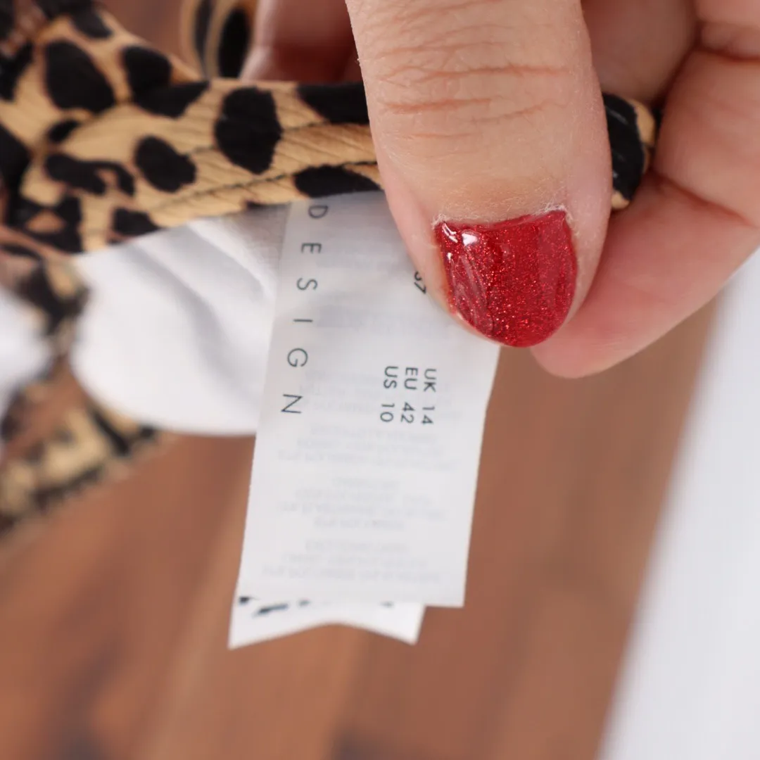 ASOS DESIGN Leopard Print Deep Triangle Crop Bikini Top Size 10 Brown - Image 4