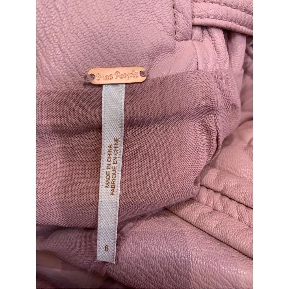 Free People Women's Payton Pink Faux Leather Paperbag Mini Skirt Size 6 - Image 4