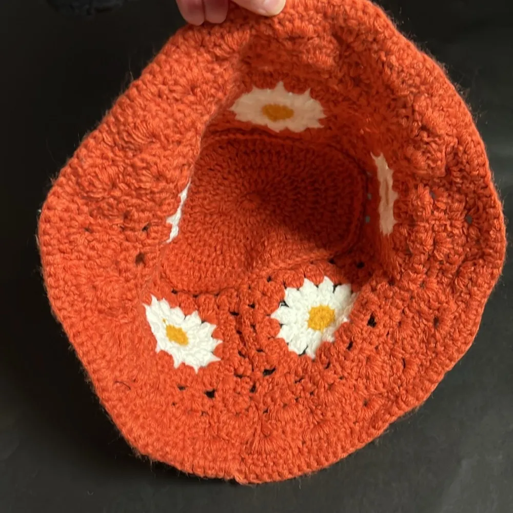 Handmade Orange  Flower Crochet Bucket Hat - Image 2