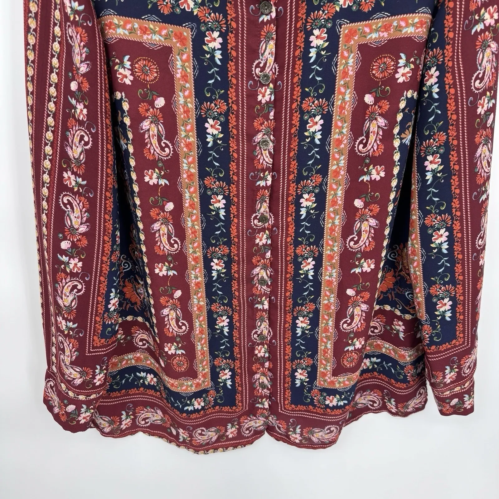 Vintage Y2K Dressbarn Sheer Button‎ Front Shirt Medium Red Country Handkerchief - Image 3