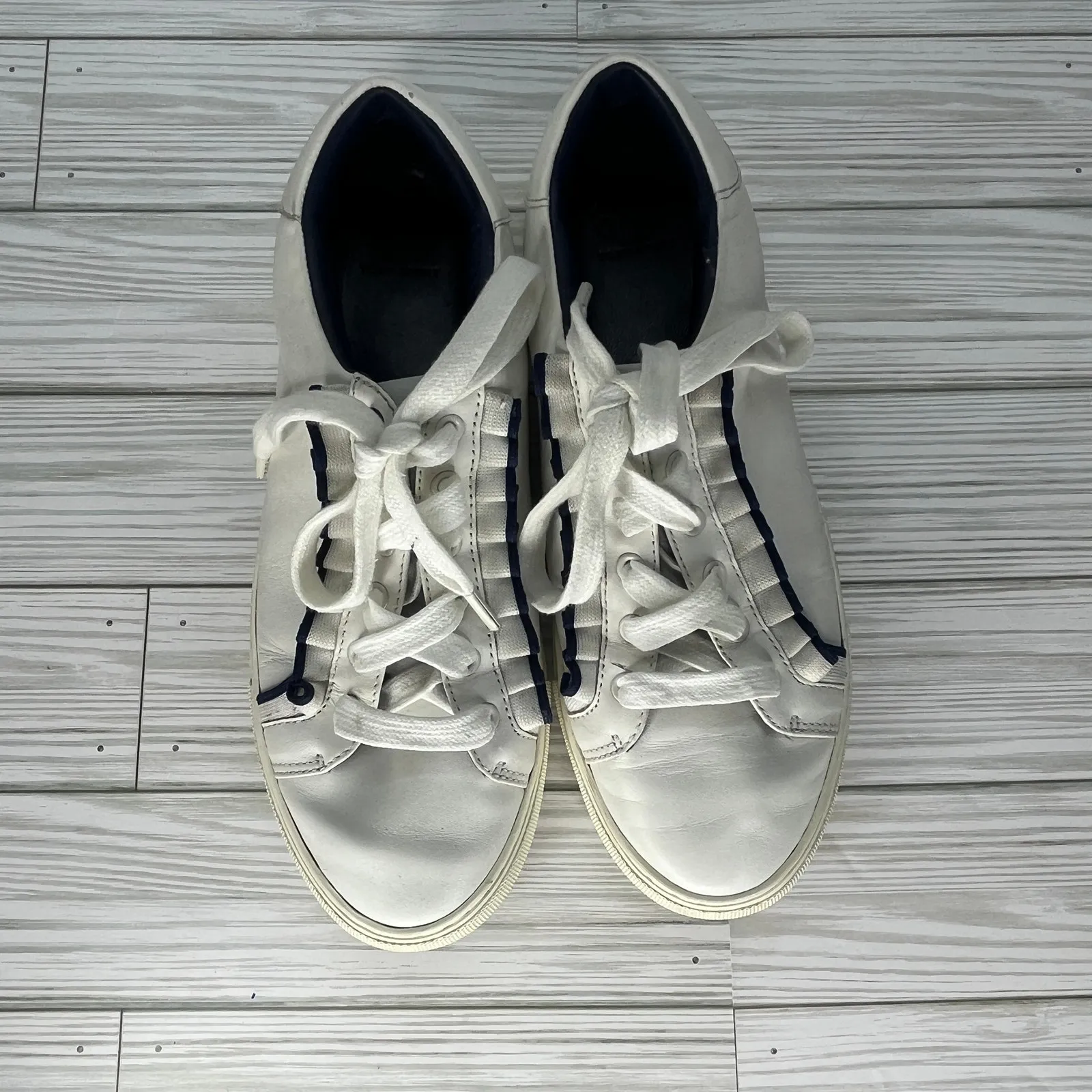 Tory Burch Tory Sport Ruffle Sneakers Athleisure Chic Women White Navy Size 8 - Image 4