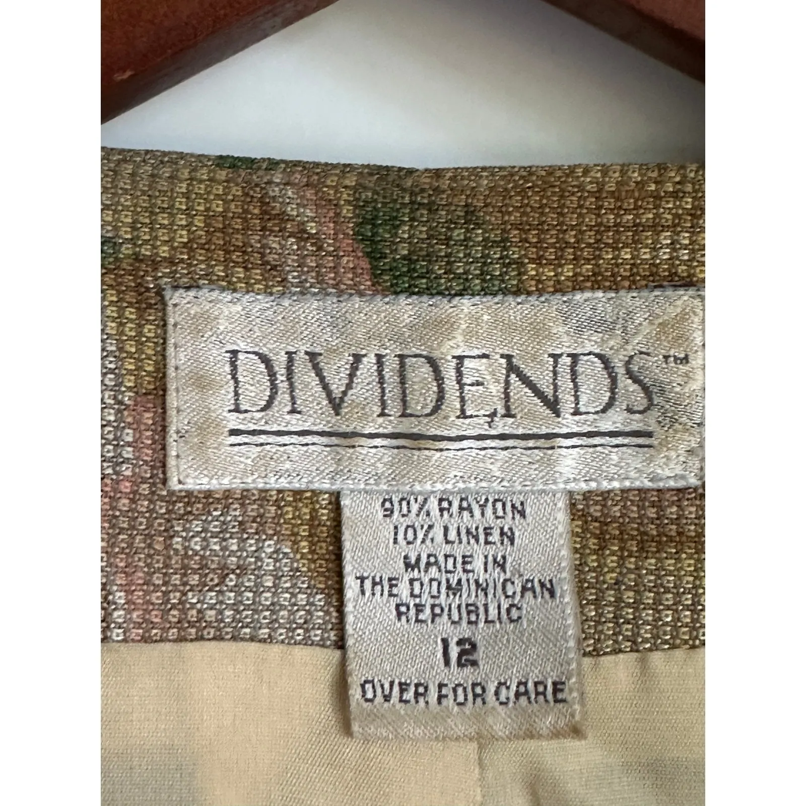 Women's Tailored Blazer Short Sleeve Neutrals Floral print Size M Linen Blend Green - Image 5