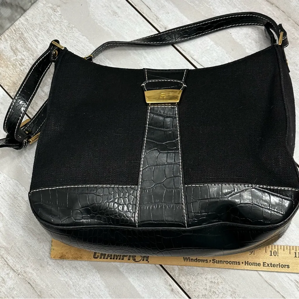 Etienne Aigner Black Linen Gold Hardware Shoulder Bag Y2K Working Girl Polished - Image 11