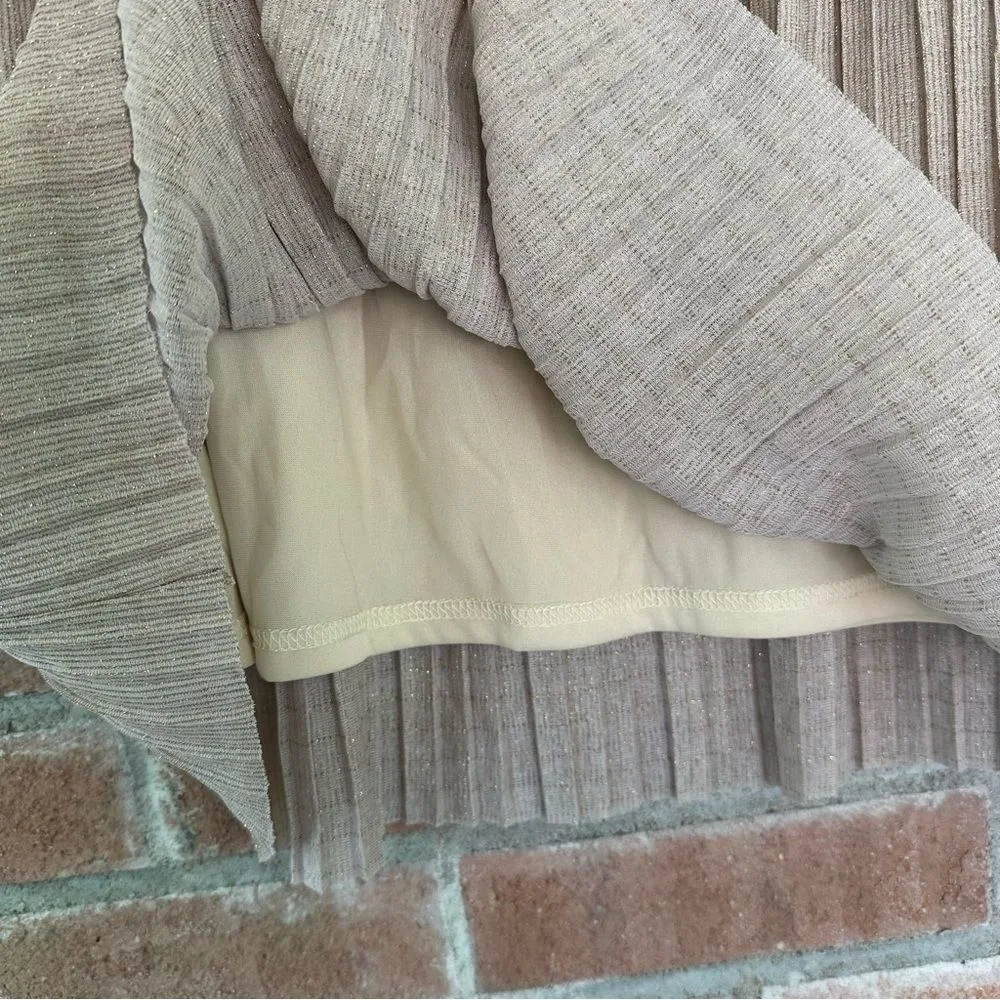 Walter Baker Midi Pull On Skirt Pleated Shimmer Beige Women’s 6 Ballet Coquette - Image 4