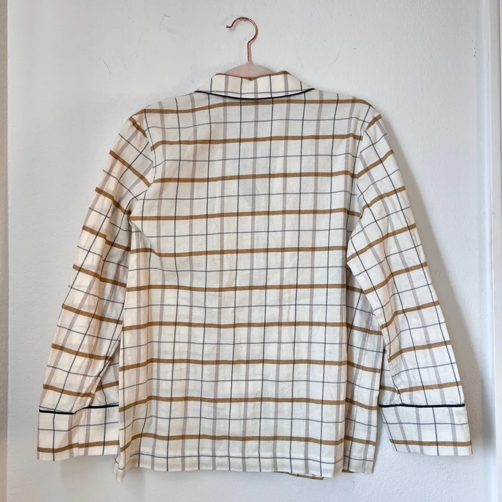 NWT Jenni Kayne Flannel Pajama Top Ivory Plaid Small 100% Cotton Cozy Sleepwear - Image 4