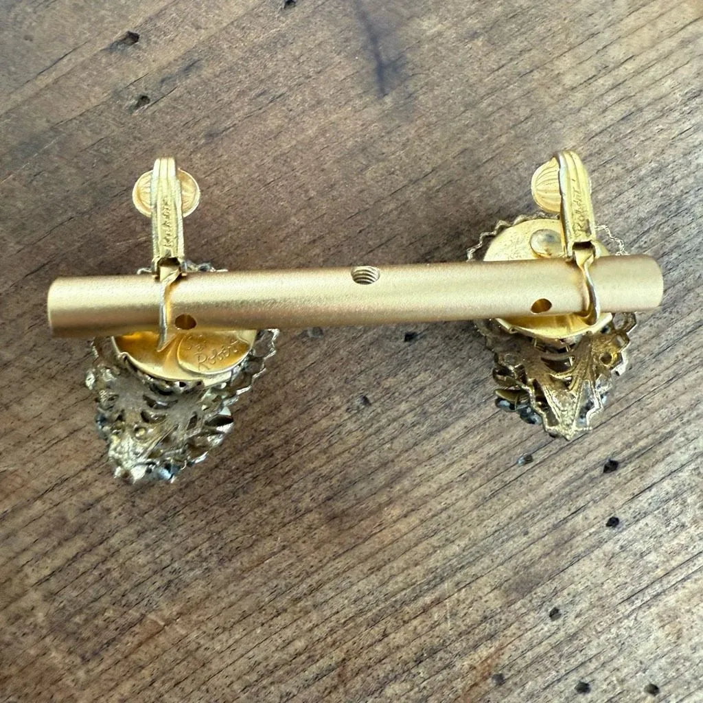 Vintage 50s Robert Signed Clip On Earrings Pearl Rhinestone Gold White - Image 4
