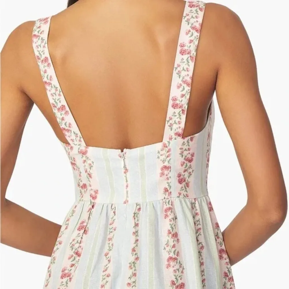 WeWoreWhat Corset Midi Dress, Victorian Floral Stripe/ Rosewood Multi, size M NW - Image 3