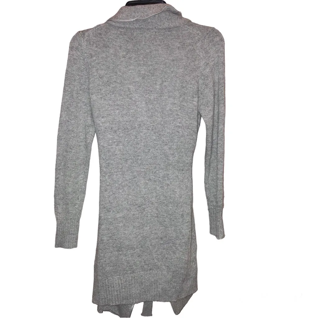 BCBGMaxAzria Wool Blend Open Front‎ Tie Ruffle Zipper Cardigan Grey Medium - Image 2