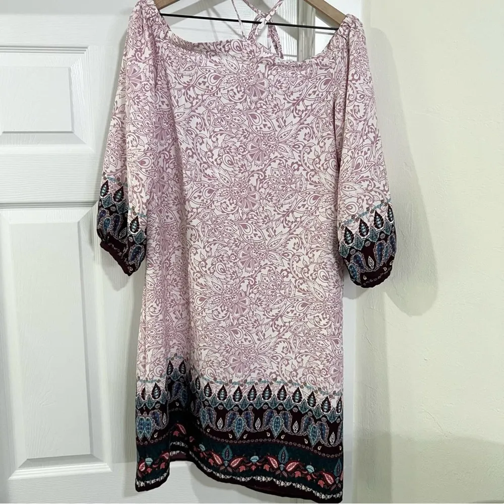 LOFT Vine Paisley Off The Shoulder Halter Dress Pink Multicolor Size Medium - Image 97