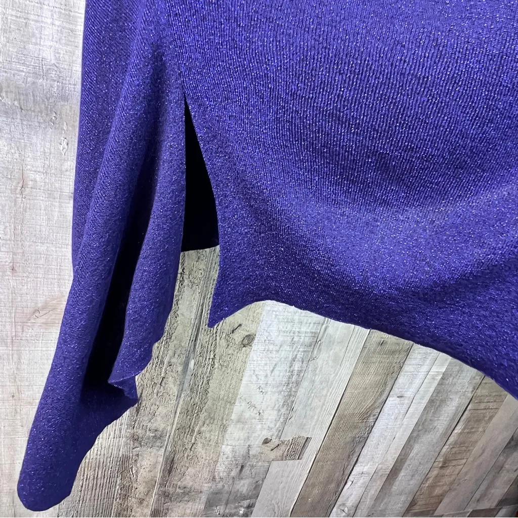 Alfani Size Small Metallic Purple Asymmetrical Pullover Crewneck Knit Sweater - Image 9
