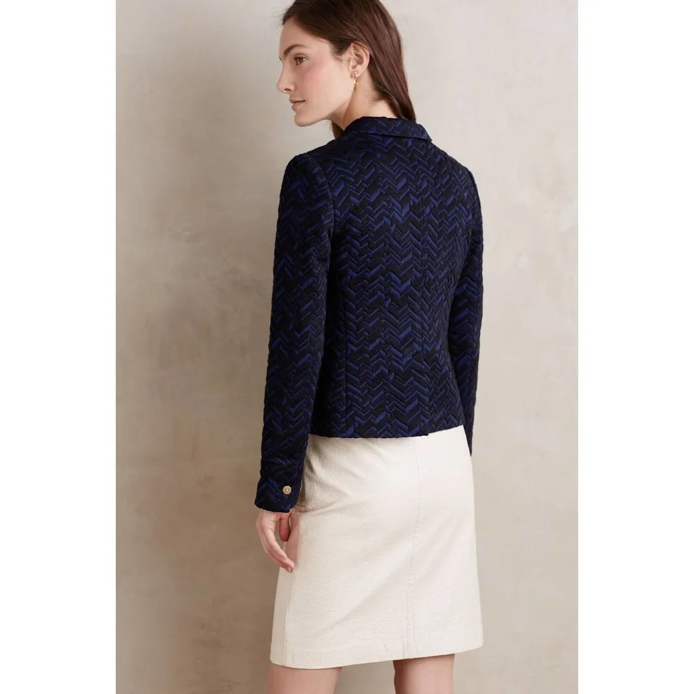 NWT New Womens Anthropolgie Cartonnier 4 Bas Relief Blazer Jacket Blue Black Tex - Image 3