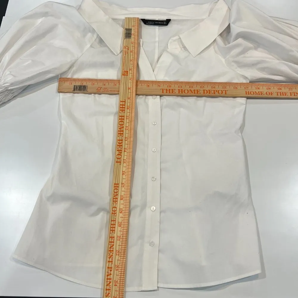 Zara Wide Neck Whit Button Front Cotton Top Size Small - Image 10
