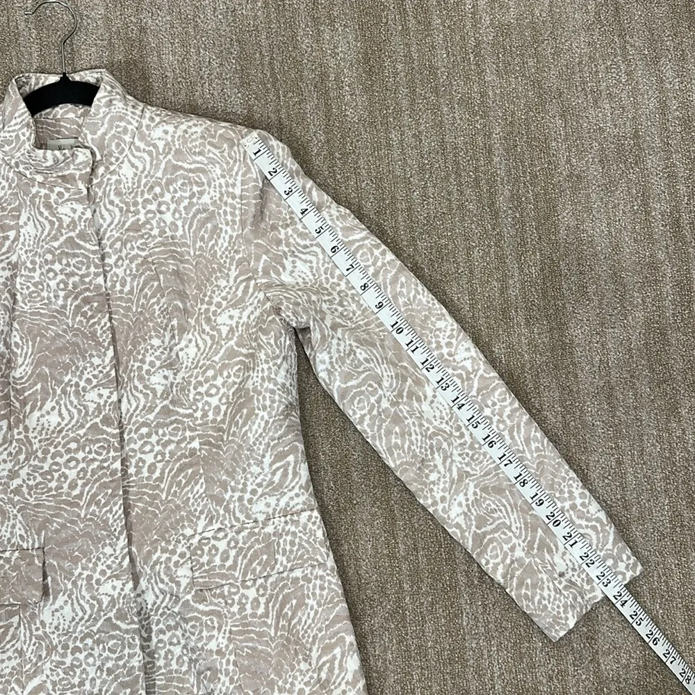 Neiman Marcus Silk Blend Jacket Blazer Animal Print Taupe Cream White Military 6 - Image 5