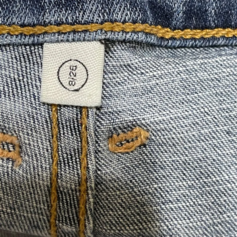 Good American Denim Pencil Skirt Distressed Med Wash Stretch Size 8 High Waisted - Image 5