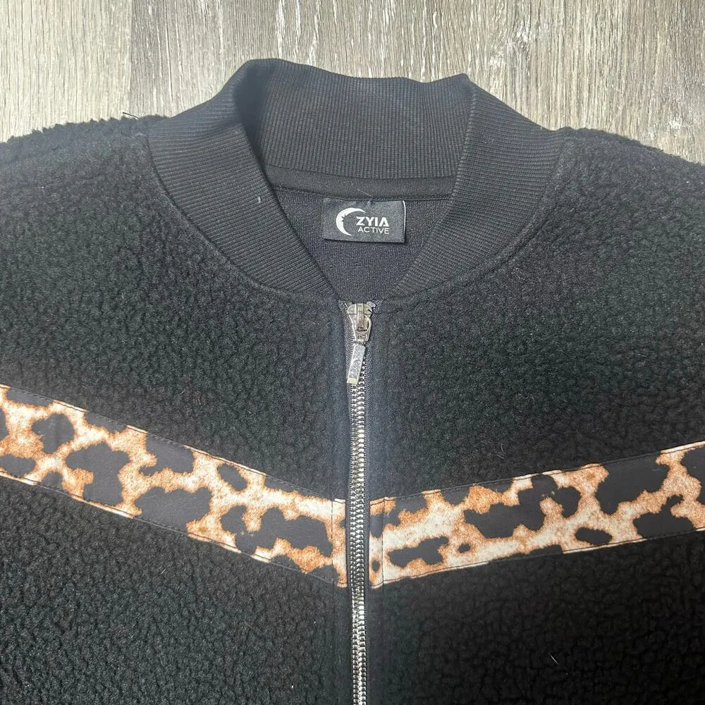 Zyia Active Black Leopard Flying Fleece Sherpa Jacket - Image 5