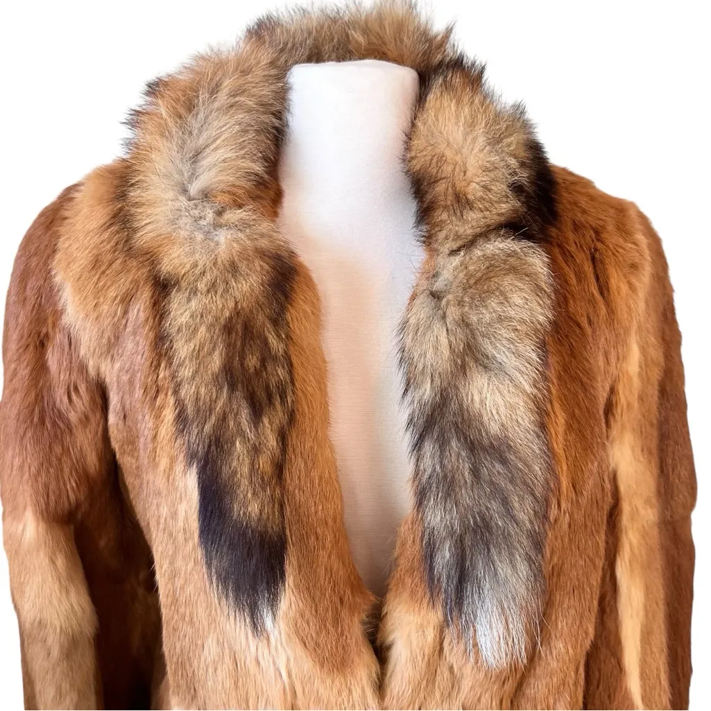 Vintage Red Fox Fur Jacket with fox tails neck Orange Size M - Image 2