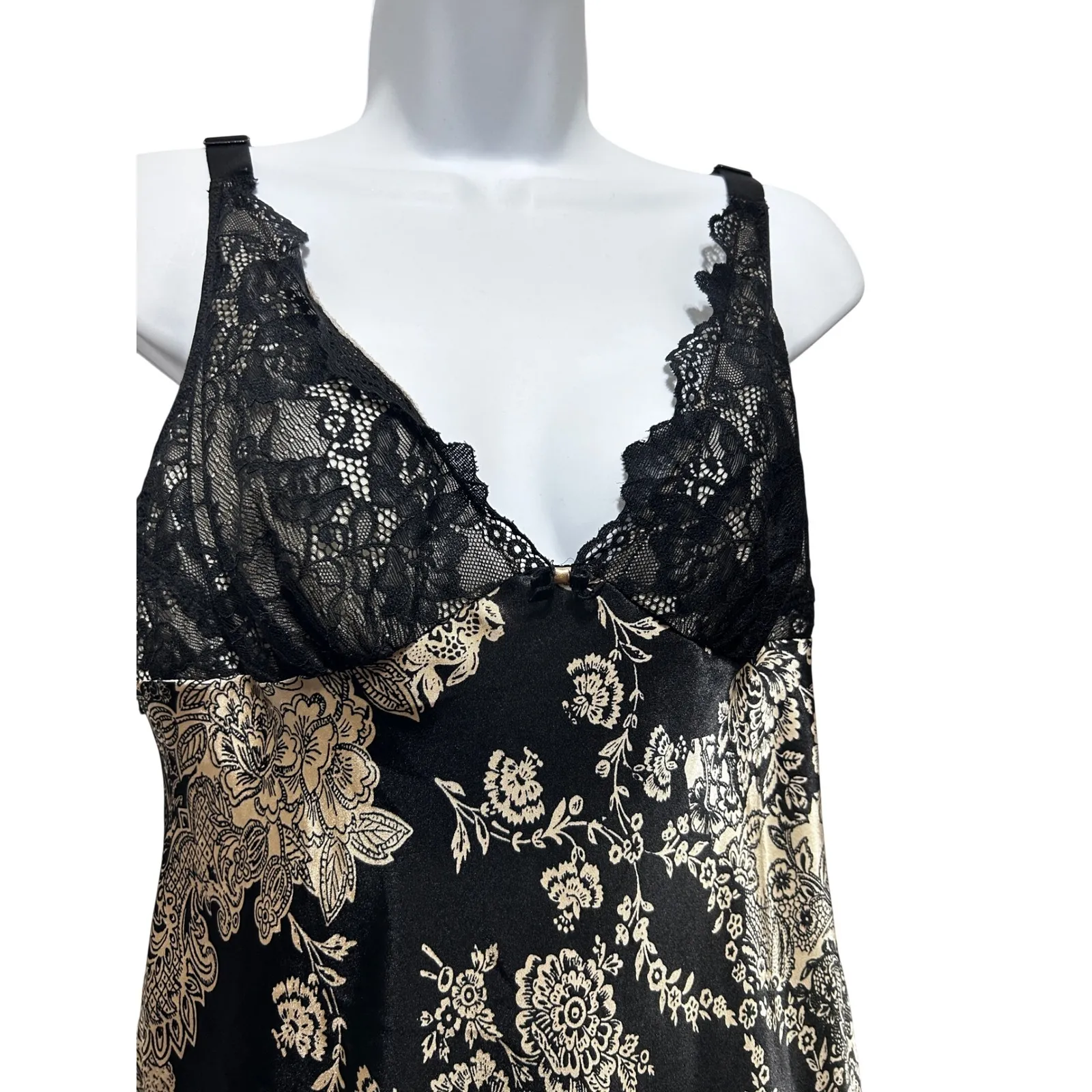 In Bloom Women Maxi Slip Dress L Black Beige Floral Lace Lingerie Boho Romantic - Image 5