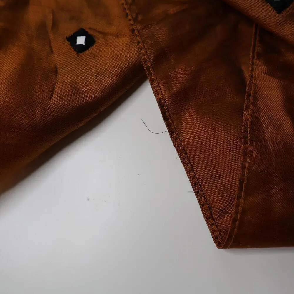 CRC 100% Silk Orange & Black Color Block Scarf Mirror Work Bohemian India Made - Image 7