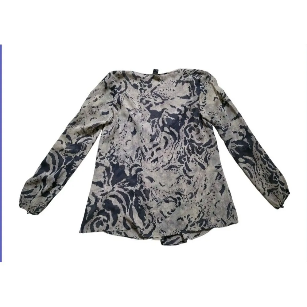 ELLA MOSS Floral Print Silk Shirt Women XS Flowy Sheer Loose Fit V Neck Blouse - Image 4