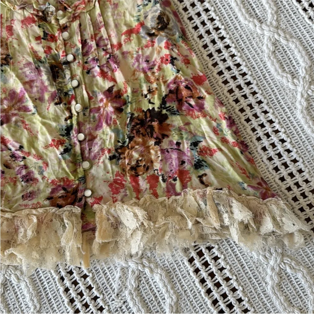 Angie lace trim floral button-down tank top - Image 2