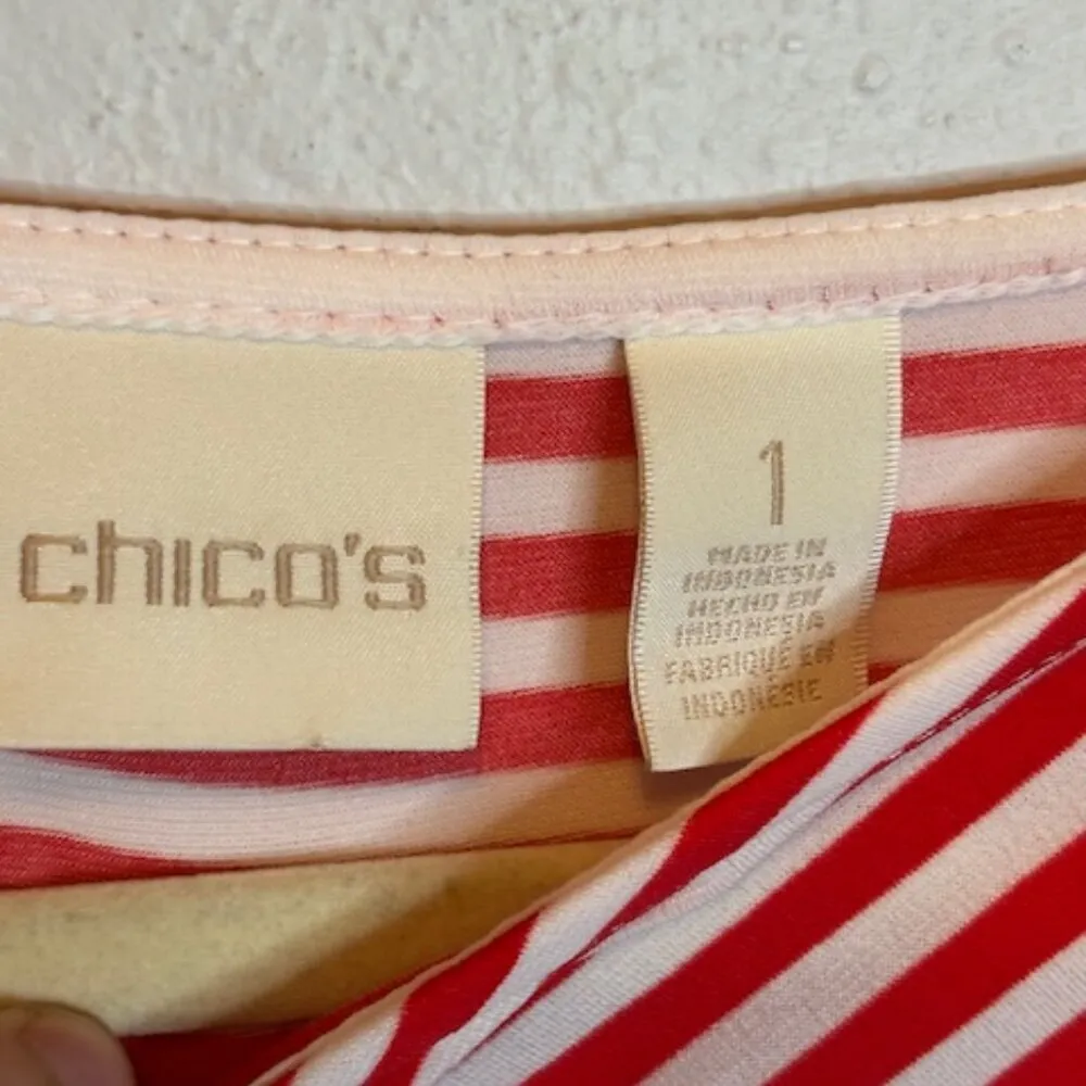 Chico's Shirt Women's Size Medium Isla Capri Peek-A-boo Cutout Stripes Red White - Image 3