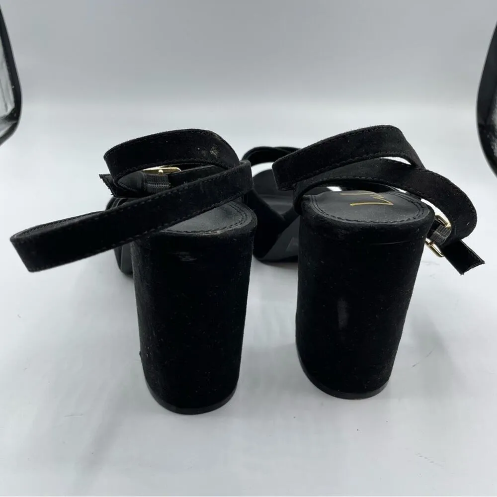 Lulus Black Faux Suede Chunky Heel Platform Heels Womens 8.5 Y2K 90s Peep Toe - Image 9